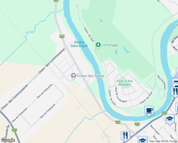 map of restaurants, bars, coffee shops, grocery stores, and more near 379 Rang l'Achigan in L'Assomption