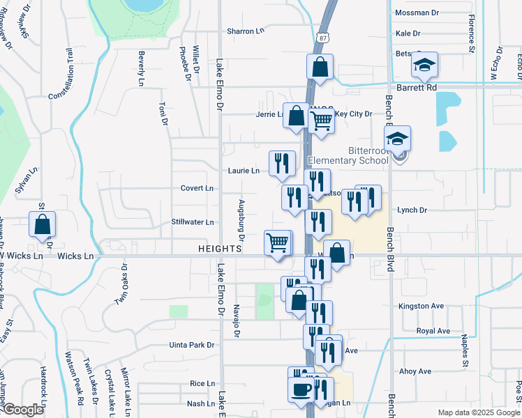 map of restaurants, bars, coffee shops, grocery stores, and more near 1657 Augsburg Drive in Billings