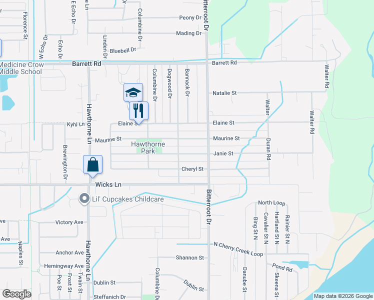 map of restaurants, bars, coffee shops, grocery stores, and more near 1509 Janie Street in Billings