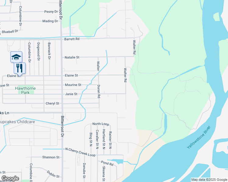 map of restaurants, bars, coffee shops, grocery stores, and more near 1841 Janie Street in Billings