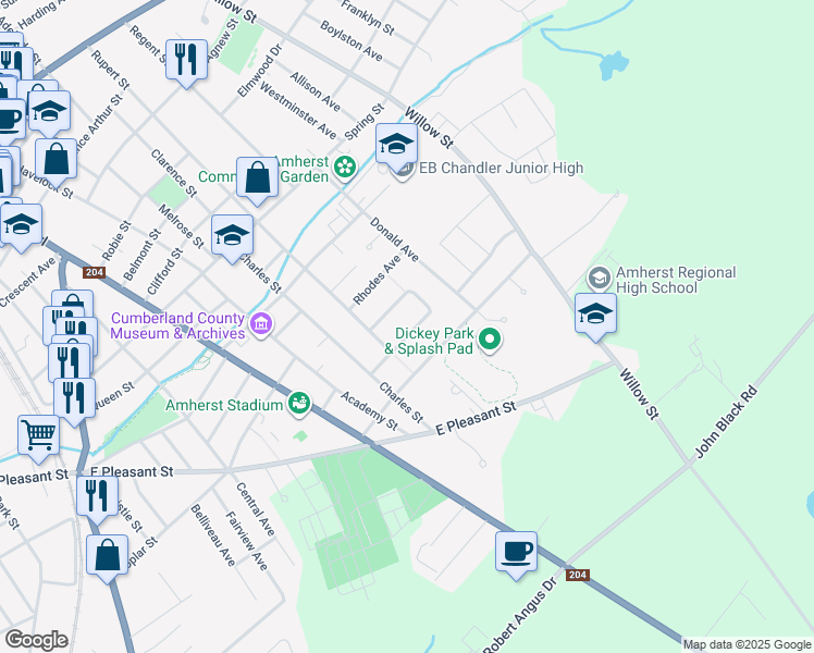 map of restaurants, bars, coffee shops, grocery stores, and more near 39 Rogers Avenue in Amherst