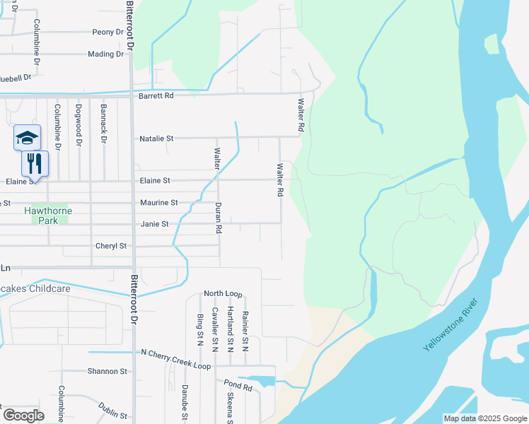 map of restaurants, bars, coffee shops, grocery stores, and more near 1841 Janie Street in Billings