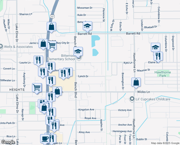 map of restaurants, bars, coffee shops, grocery stores, and more near 849 Lynch Drive in Billings
