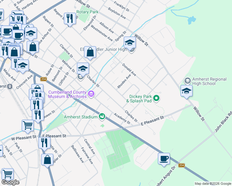 map of restaurants, bars, coffee shops, grocery stores, and more near 99 Rupert Street in Amherst