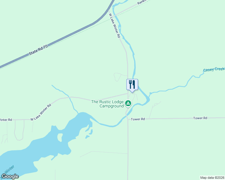 map of restaurants, bars, coffee shops, grocery stores, and more near W5736 Lake Winter Road in Winter