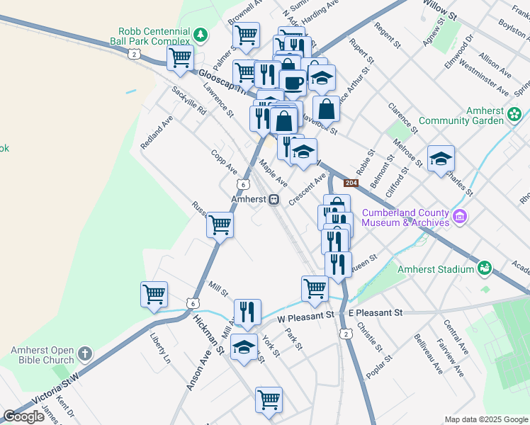 map of restaurants, bars, coffee shops, grocery stores, and more near 10 Gerard Avenue in Amherst