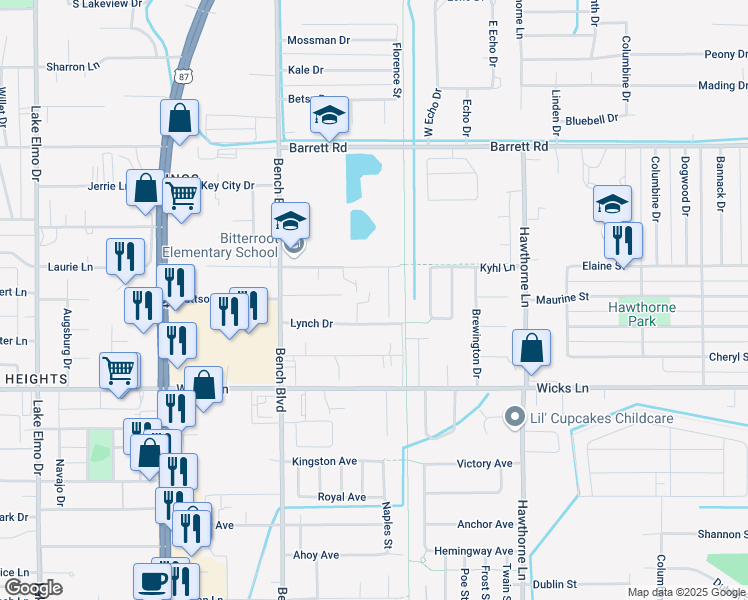 map of restaurants, bars, coffee shops, grocery stores, and more near 903 Lynch Drive in Billings