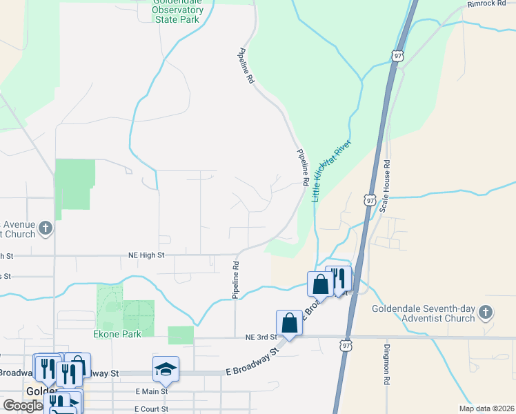 map of restaurants, bars, coffee shops, grocery stores, and more near 906 Glover Street in Goldendale