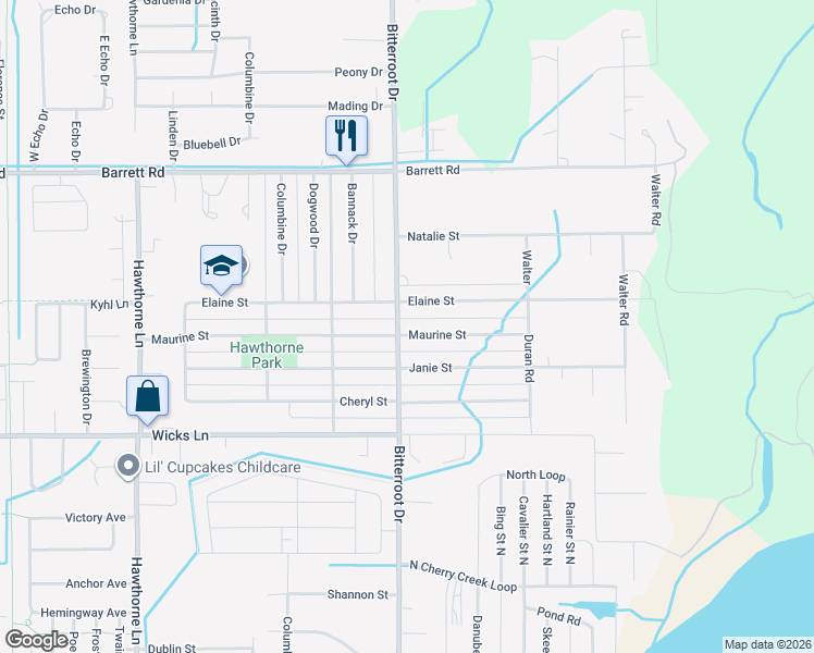 map of restaurants, bars, coffee shops, grocery stores, and more near 1540 Elaine St in Billings