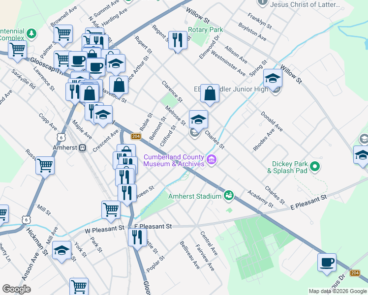 map of restaurants, bars, coffee shops, grocery stores, and more near 2 Davison Street in Amherst