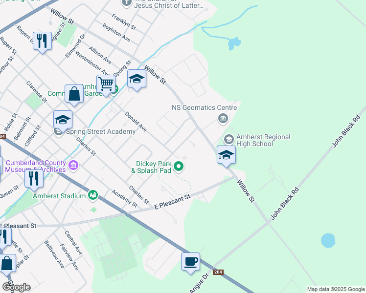 map of restaurants, bars, coffee shops, grocery stores, and more near 41 Townshend Avenue in Amherst