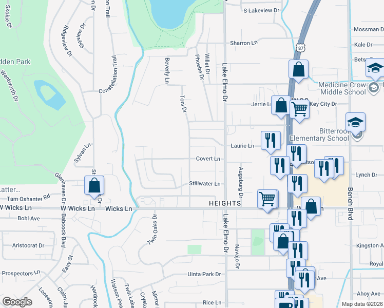 map of restaurants, bars, coffee shops, grocery stores, and more near 315 Covert Lane in Billings