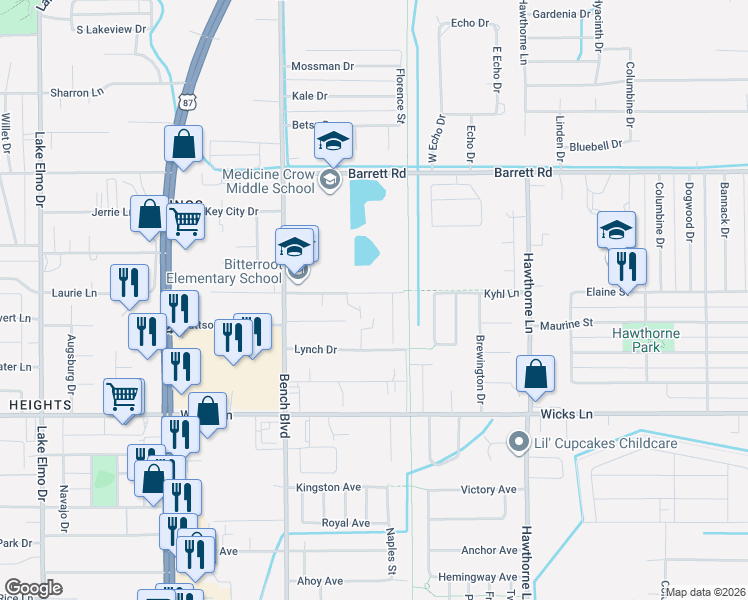 map of restaurants, bars, coffee shops, grocery stores, and more near 1084 Kyhl Lane in Billings