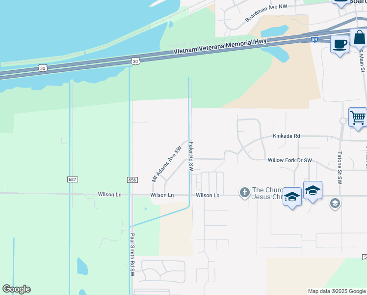 map of restaurants, bars, coffee shops, grocery stores, and more near 705 Mount Adams Avenue Southwest in Boardman