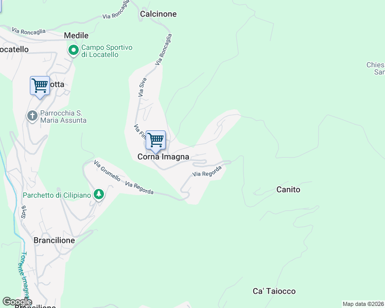 map of restaurants, bars, coffee shops, grocery stores, and more near 1 Via Pradello in Corna Imagna