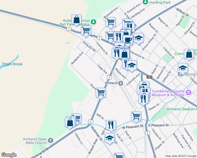 map of restaurants, bars, coffee shops, grocery stores, and more near 6 Arlington Avenue in Amherst