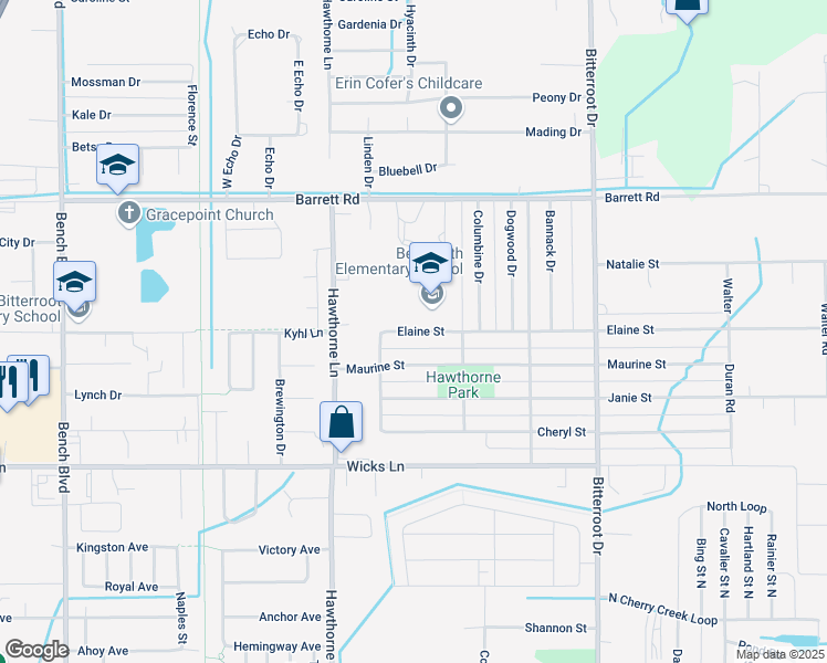 map of restaurants, bars, coffee shops, grocery stores, and more near 1345 Elaine Street in Billings