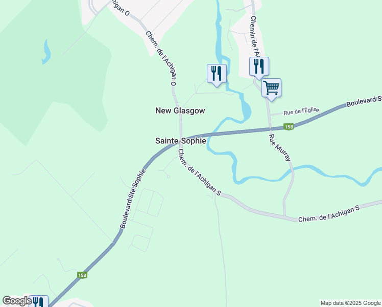 map of restaurants, bars, coffee shops, grocery stores, and more near 840 Chemin de l'Achigan Sud in Sainte-Sophie