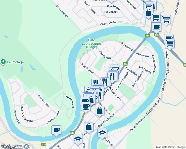 map of restaurants, bars, coffee shops, grocery stores, and more near 330 Rue Dorval in L'Assomption