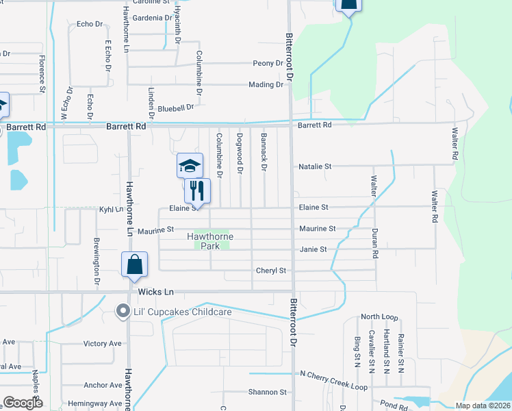 map of restaurants, bars, coffee shops, grocery stores, and more near 1516 Elaine Street in Billings
