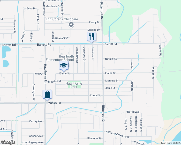 map of restaurants, bars, coffee shops, grocery stores, and more near 1516 Elaine Street in Billings