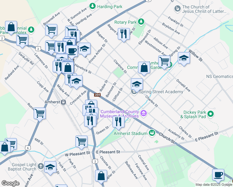 map of restaurants, bars, coffee shops, grocery stores, and more near 12 Clifford Street in Amherst