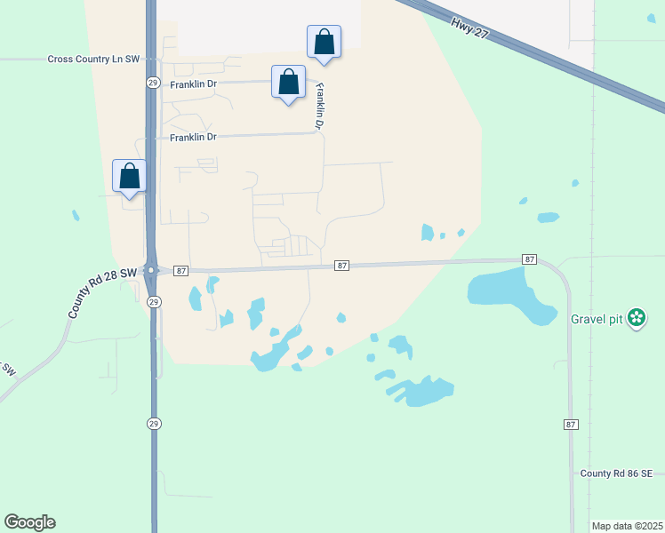 map of restaurants, bars, coffee shops, grocery stores, and more near 6400 County Road 87 in Alexandria