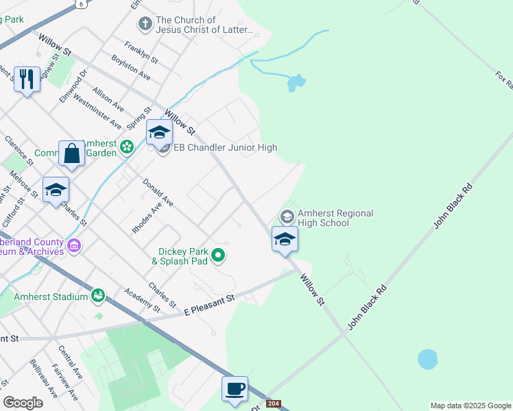 map of restaurants, bars, coffee shops, grocery stores, and more near 154 Willow Street in Amherst