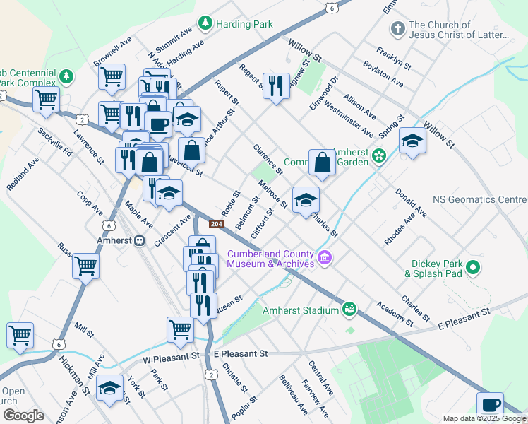 map of restaurants, bars, coffee shops, grocery stores, and more near 79 Havelock Street in Amherst