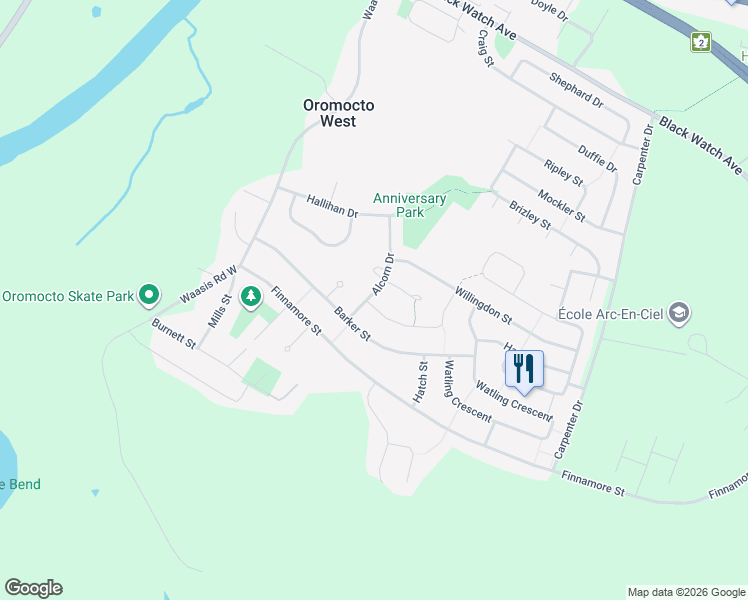 map of restaurants, bars, coffee shops, grocery stores, and more near in Oromocto