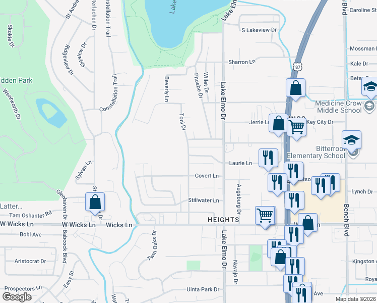 map of restaurants, bars, coffee shops, grocery stores, and more near 1726-1798 Cody Drive in Billings