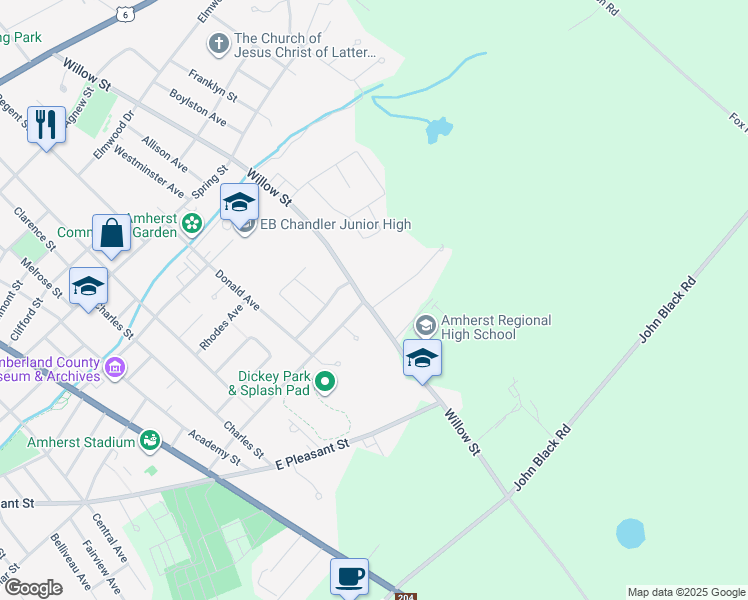 map of restaurants, bars, coffee shops, grocery stores, and more near 152 Willow Street in Amherst