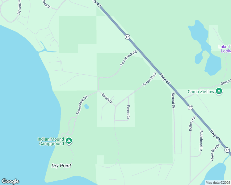 map of restaurants, bars, coffee shops, grocery stores, and more near 7609 Mounds Court in Lake Tomahawk