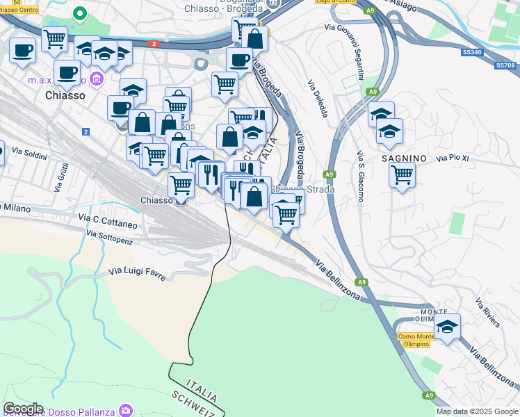 map of restaurants, bars, coffee shops, grocery stores, and more near 1 Piazza Ventiquattro Maggio in Como