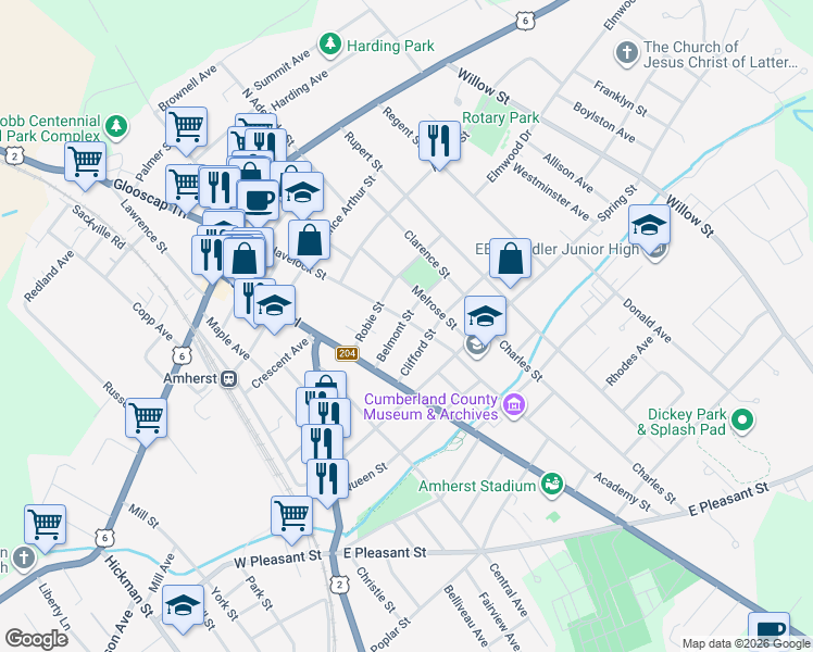 map of restaurants, bars, coffee shops, grocery stores, and more near 71 Havelock Street in Amherst