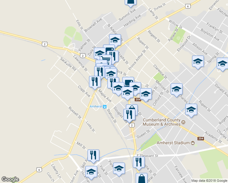map of restaurants, bars, coffee shops, grocery stores, and more near 14 Prince Arthur Street in Amherst