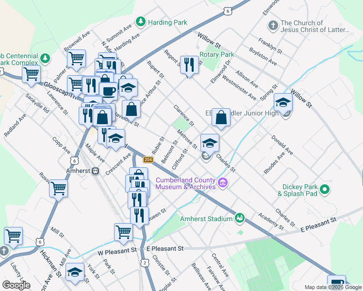 map of restaurants, bars, coffee shops, grocery stores, and more near 76 Havelock Street in Amherst