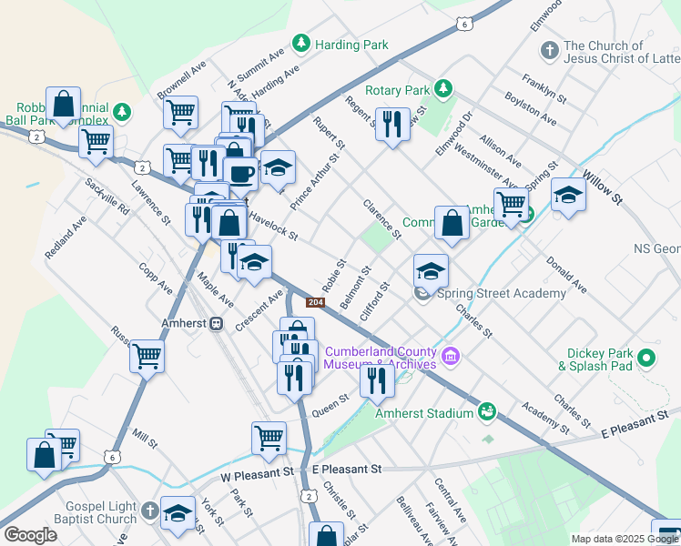 map of restaurants, bars, coffee shops, grocery stores, and more near 11 Robie Street in Amherst