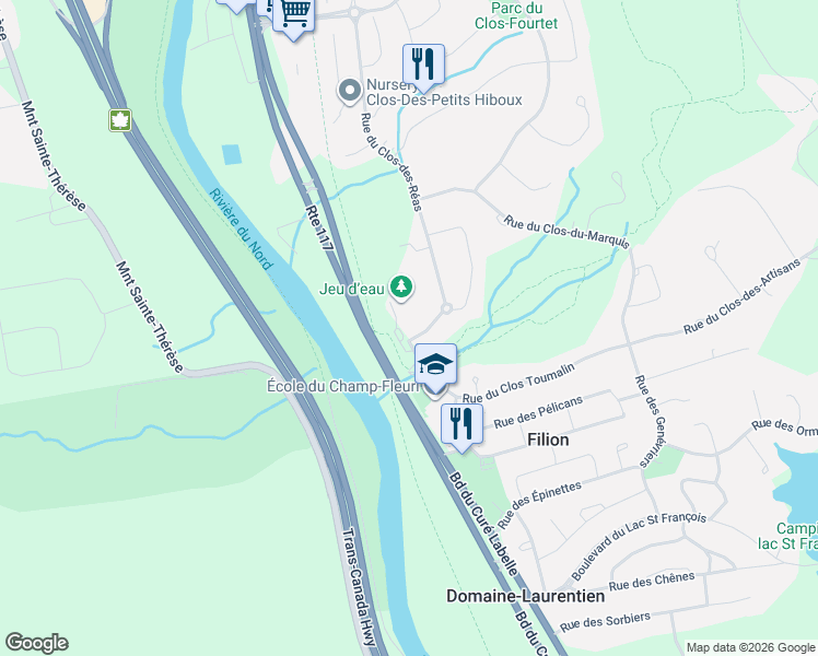 map of restaurants, bars, coffee shops, grocery stores, and more near 351 Rue du Clos Toumalin in Prã©Vost