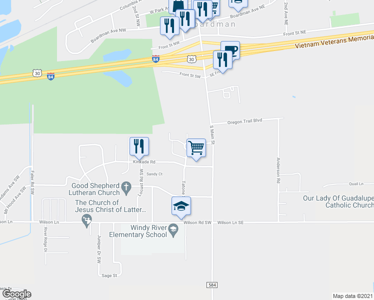 map of restaurants, bars, coffee shops, grocery stores, and more near Tatone Street in Boardman