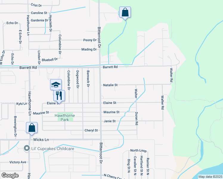 map of restaurants, bars, coffee shops, grocery stores, and more near 1642 Natalie St in Billings