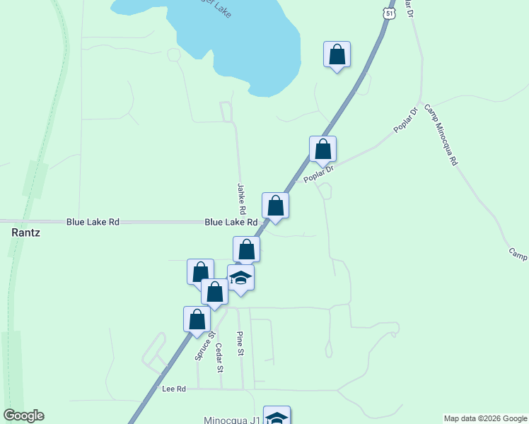 map of restaurants, bars, coffee shops, grocery stores, and more near 7601-7611 U.S. 51 in Minocqua