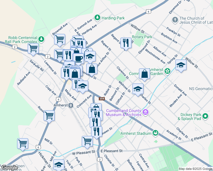 map of restaurants, bars, coffee shops, grocery stores, and more near 57 Havelock Street in Amherst