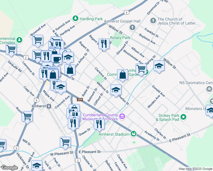map of restaurants, bars, coffee shops, grocery stores, and more near 20 Clifford Street in Amherst