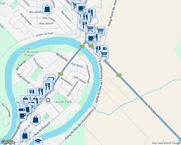 map of restaurants, bars, coffee shops, grocery stores, and more near 66 Rue Beaurivage in L'Assomption