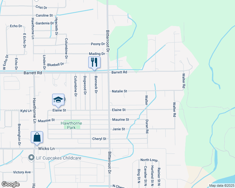 map of restaurants, bars, coffee shops, grocery stores, and more near 1642 Natalie Street in Billings