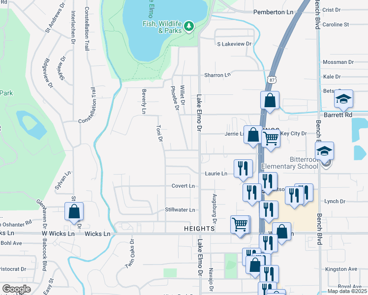 map of restaurants, bars, coffee shops, grocery stores, and more near 321 Meadowlark Lane in Billings