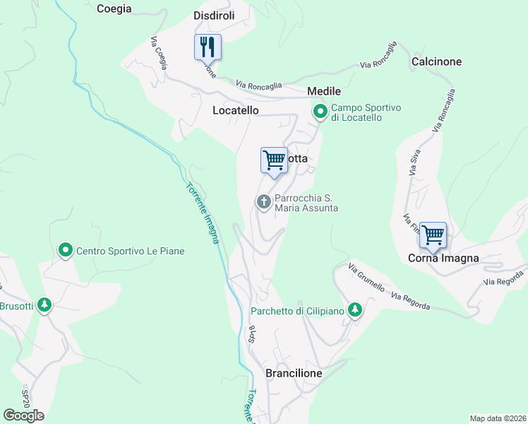 map of restaurants, bars, coffee shops, grocery stores, and more near 6 Via Don Sebastiano Vanotti in Botta
