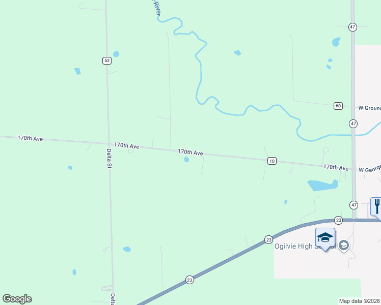 map of restaurants, bars, coffee shops, grocery stores, and more near 1339 170th Avenue in Ogilvie