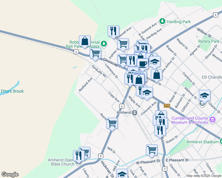 map of restaurants, bars, coffee shops, grocery stores, and more near 17 Copp Avenue in Amherst
